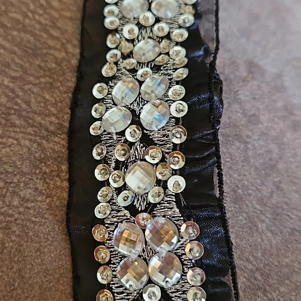 3/$30 Black Sheer Disco Sequin Rhinestone Festival Headband - Picture 3 of 8